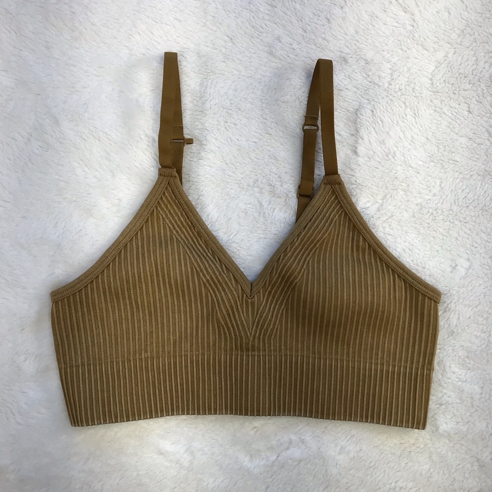 aerie Ribbed Wireless Bralette in Camel Brown